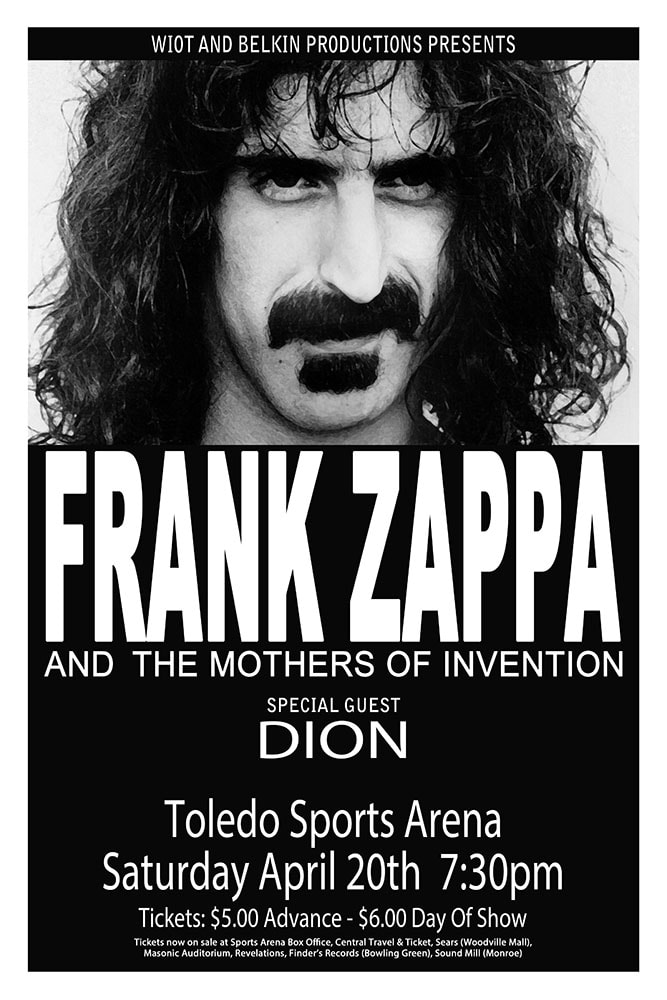 Frank Zappa And The Mothers Of Invention With Dion 1974 Toledo Sports Arena Concert Poster