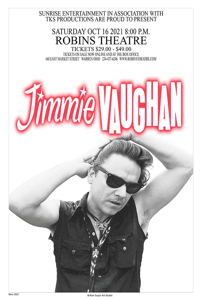 Jimmie Vaughan 2021 Robins Theatre Warren neon pink typography