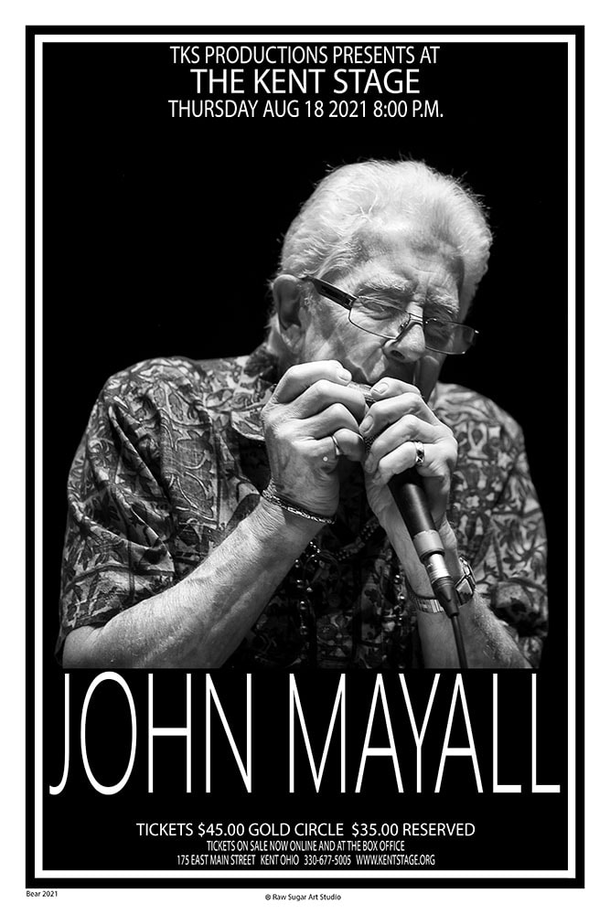 John Mayall 2021 Kent Stage TKS Productions harmonica black and white photo