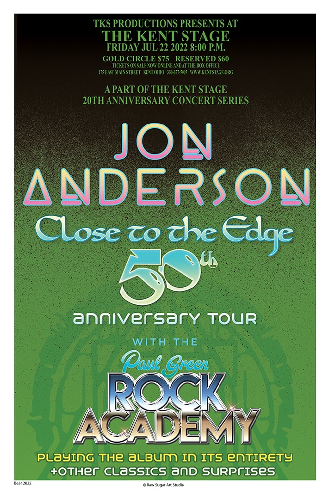 Jon Anderson 2022 Kent Stage Close to the Edge 50th Anniversary Tour with Paul Green Rock Academy neon gradient