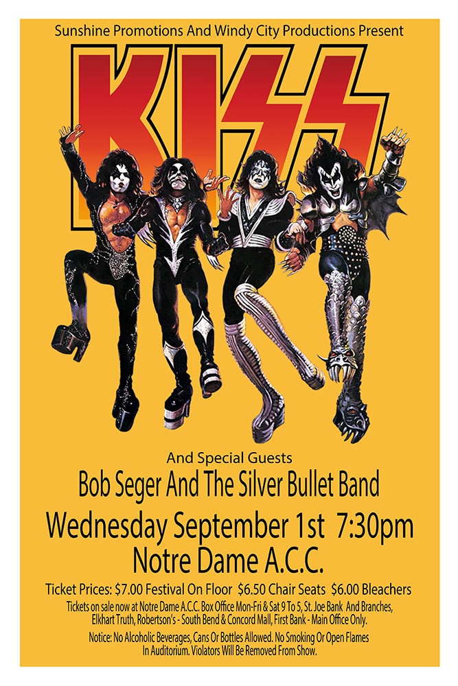 Kiss 1976 Notre Dame A.C.C. Concert Poster