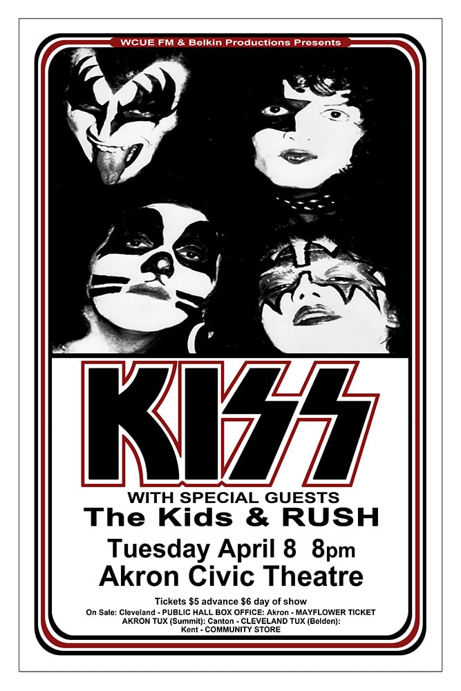 Kiss with Rush 1975 Akron Civic Theatre Concert Poster
