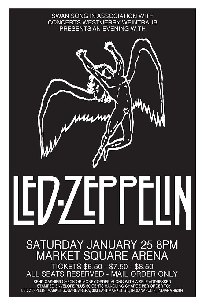 Led Zeppelin 1975 Market Square Arena Indianapolis Concert Poster