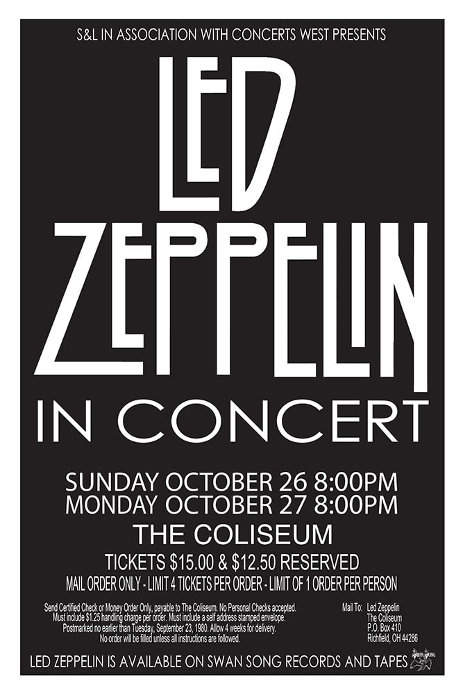 Led Zeppelin 1980 The Coliseum Richfield Concert Poster