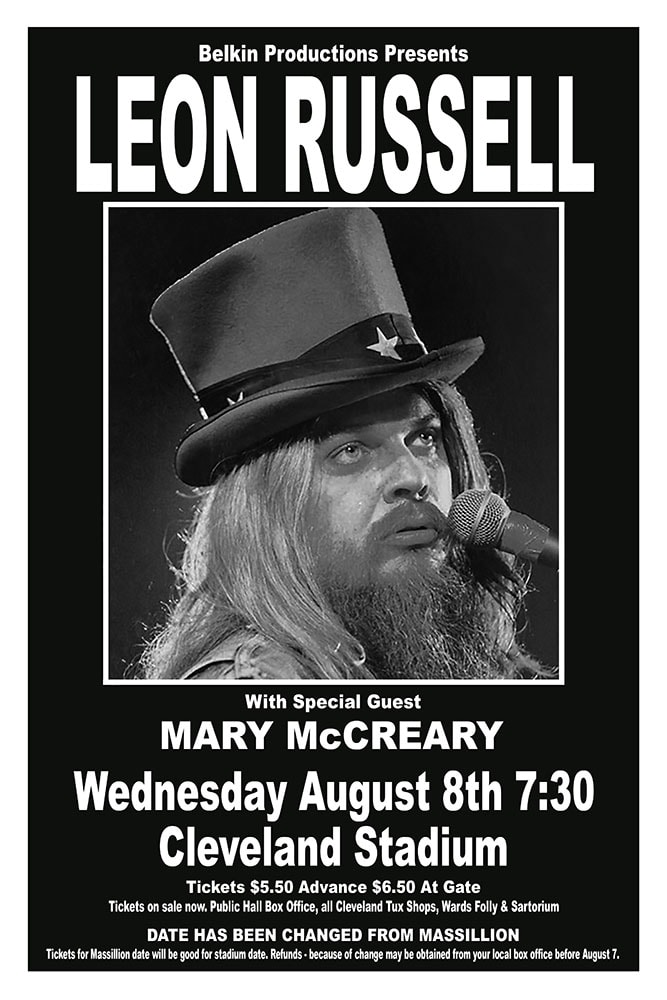 Leon Russell with Mary McCreary 1973 Cleveland Stadium Concert Poster