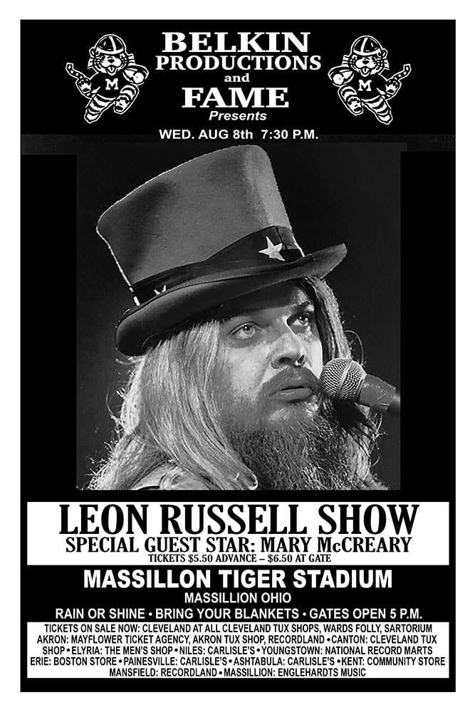 Leon Russell Show 1973 Massillon Tiger Stadium Concert Poster
