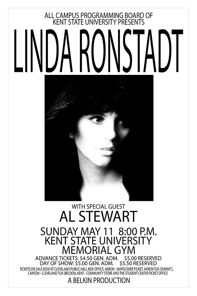 Linda Ronstadt 1975 Kent State University Memorial Gym Concert Poster