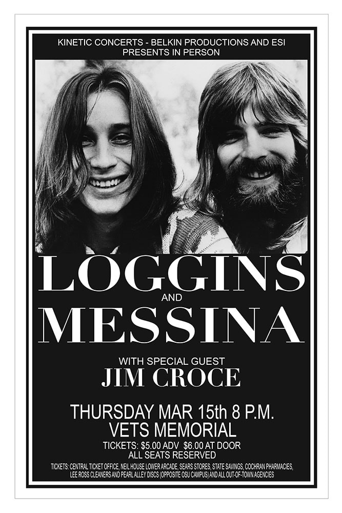 Loggins and Messina with Jim Croce 1973 Vets Memorial Columbus Concert Poster