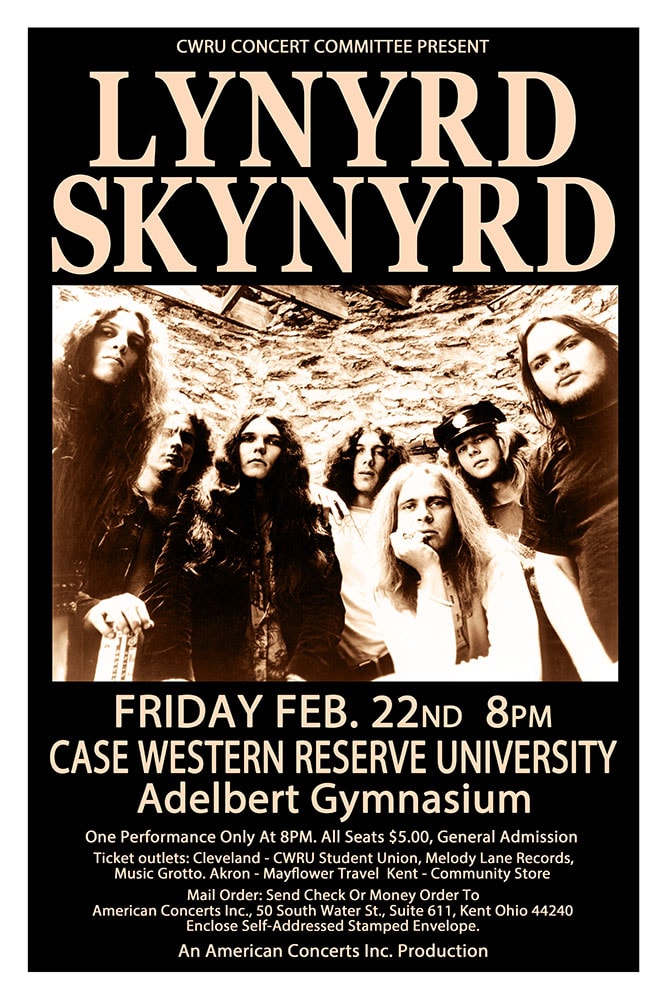 Lynyrd Skynyrd 1974 Case Western Reserve University Adelbert Gymnasium Concert Poster