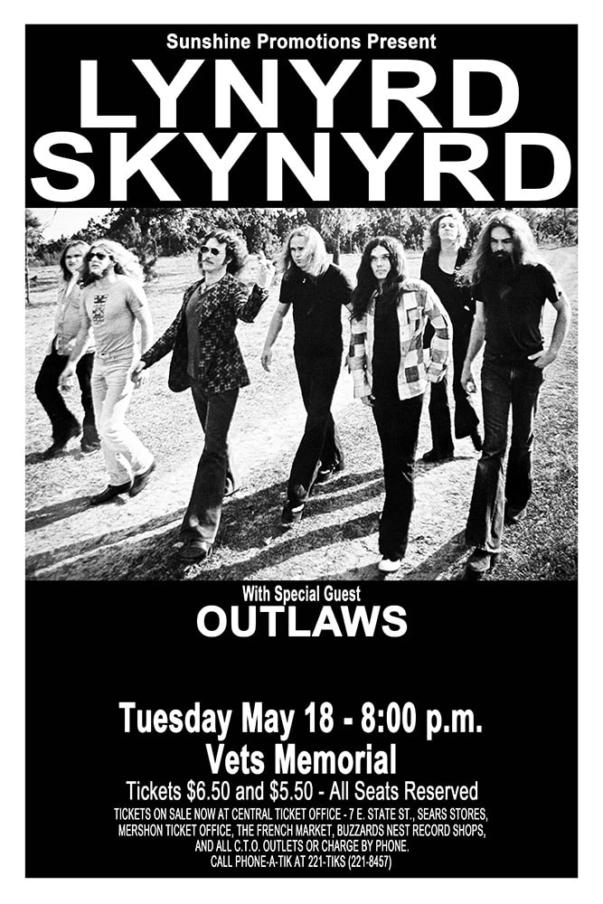 Lynyrd Skynyrd 1976 Vets Memorial Columbus Concert Poster