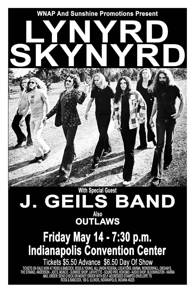 Lynyrd Skynyrd 1976 Indianapolis Convention Center Concert Poster