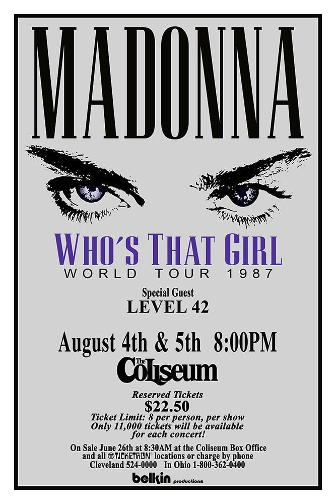 Madonna Who's That Girl World Tour 1987 The Coliseum Richfield Concert Poster