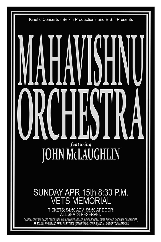 Mahavishnu Orchestra featuring John McLaughlin 1973 Vets Memorial Columbus Concert Poster