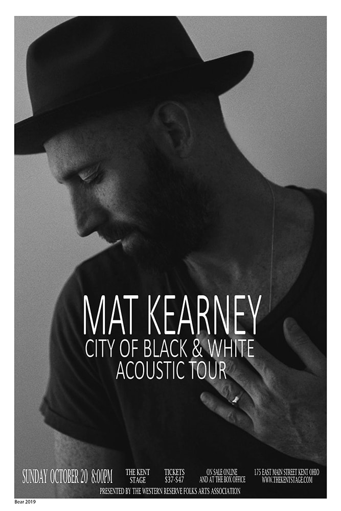 Mat Kearney City of Black & White Acoustic Tour 2019 Kent Stage Concert Poster
