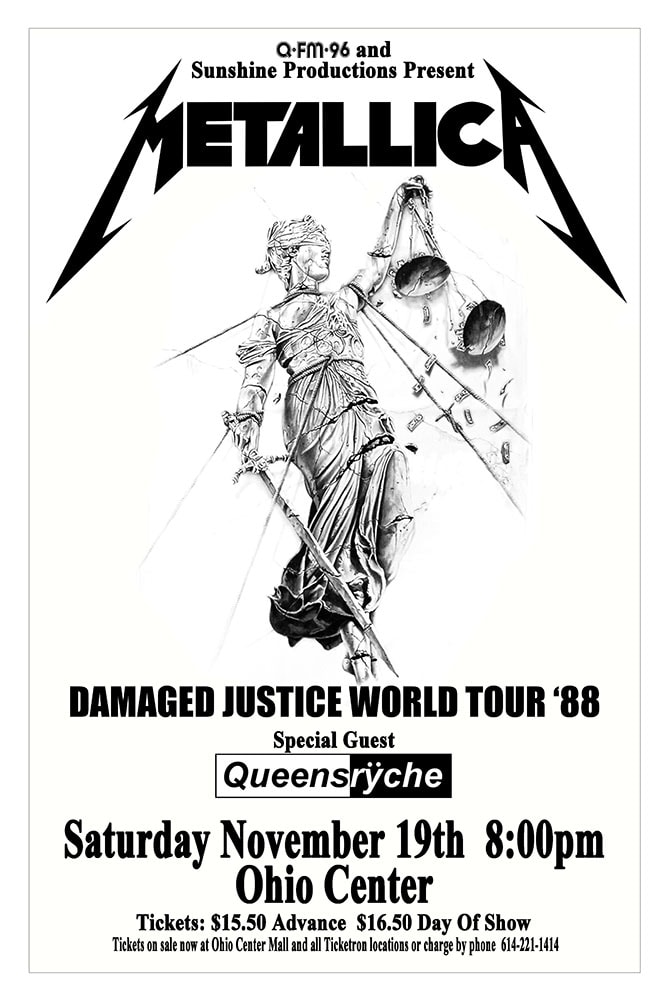 Metallica Damaged Justice World Tour 1988 Ohio Center Columbus Concert Poster