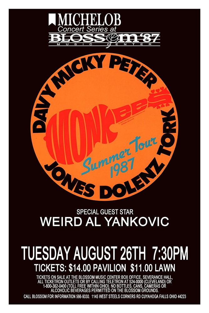 The Monkees Summer Tour 1987 Blossom Music Center Concert Poster