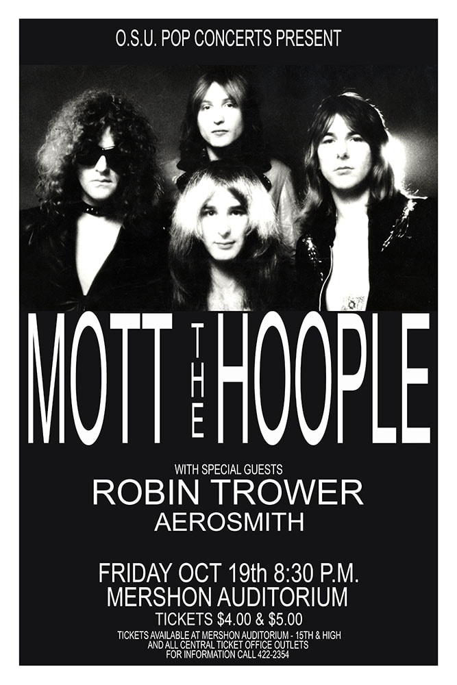 Mott the Hoople with Robin Trower and Aerosmith 1973 Mershon Auditorium Columbus Concert Poster