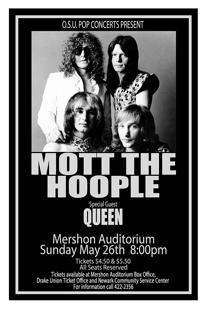 Mott the Hoople with Queen 1974 Mershon Auditorium Columbus Concert Poster