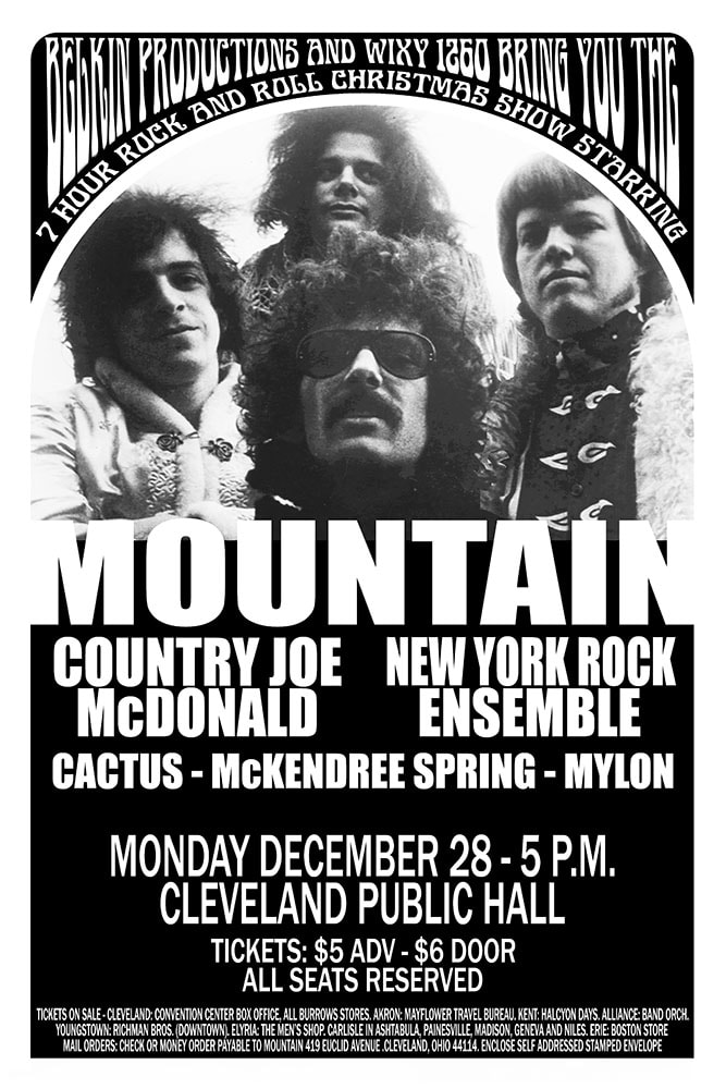 Mountain 1970 Cleveland Public Hall Concert Poster