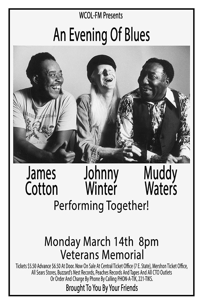 Muddy Waters, Johnny Winter and James Cotton 1977 Veterans Memorial Columbus Concert Poster