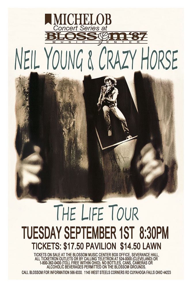 Neil Young & Crazy Horse The Life Tour 1987 Blossom Music Center Concert Poster