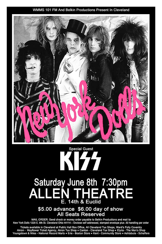 New York Dolls with Kiss 1974 Allen Theatre Cleveland Concert Poster
