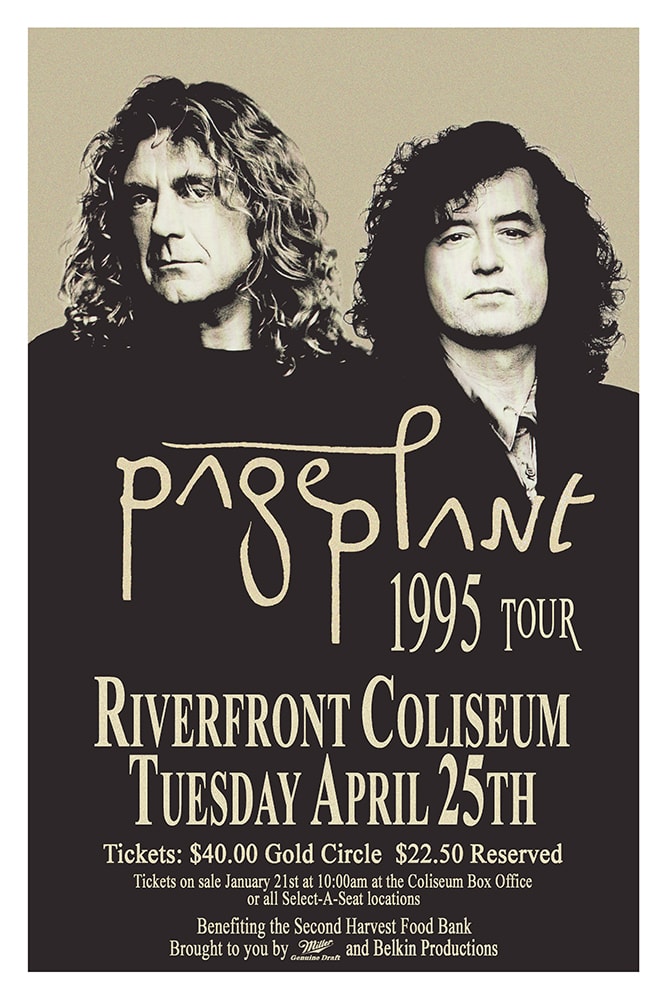Page Plant 1995 Tour Riverfront Coliseum Cincinnati Concert Poster