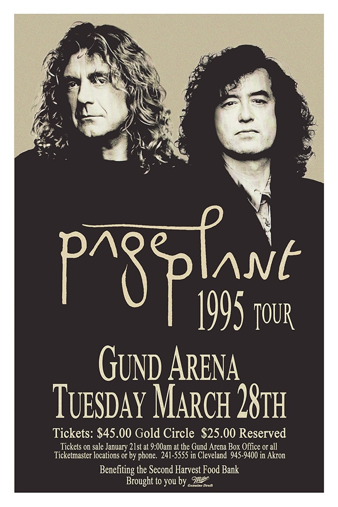 Page Plant 1995 Tour Gund Arena Richfield Concert Poster