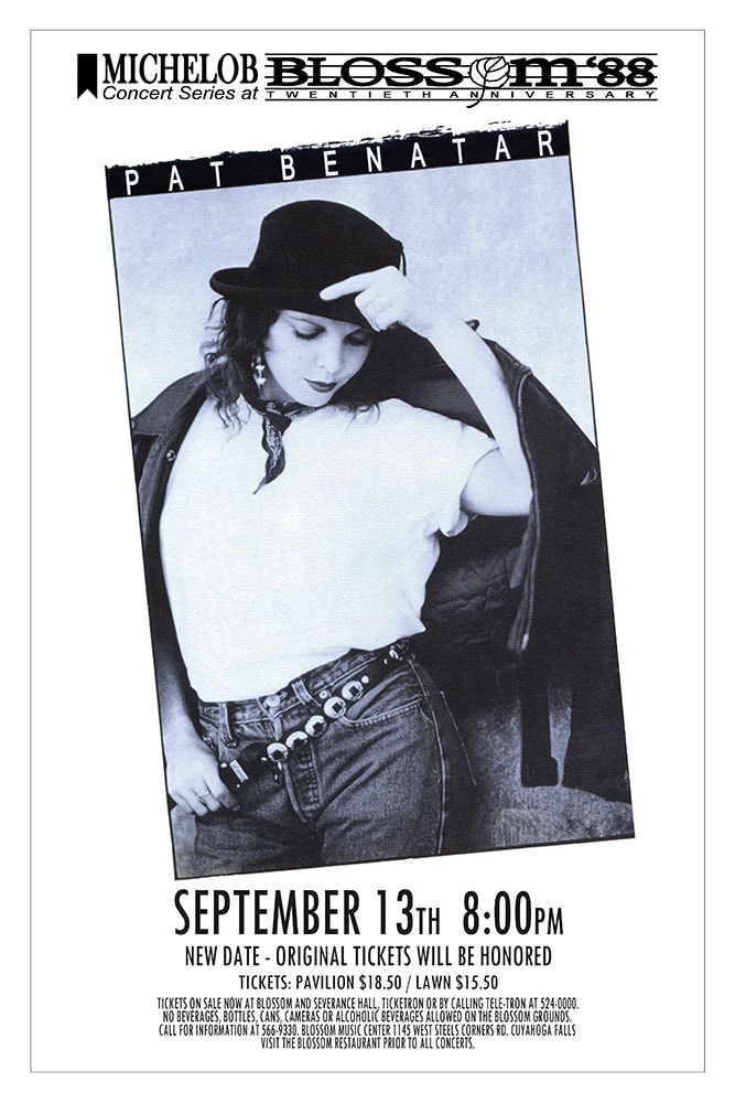 Pat Benatar 1988 Michelob Blossom Concert Series Akron Concert Poster
