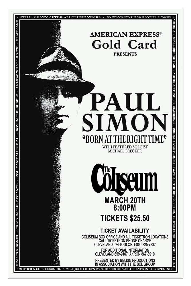 Paul Simon Born at the Right Time 1991 The Coliseum Concert Poster
