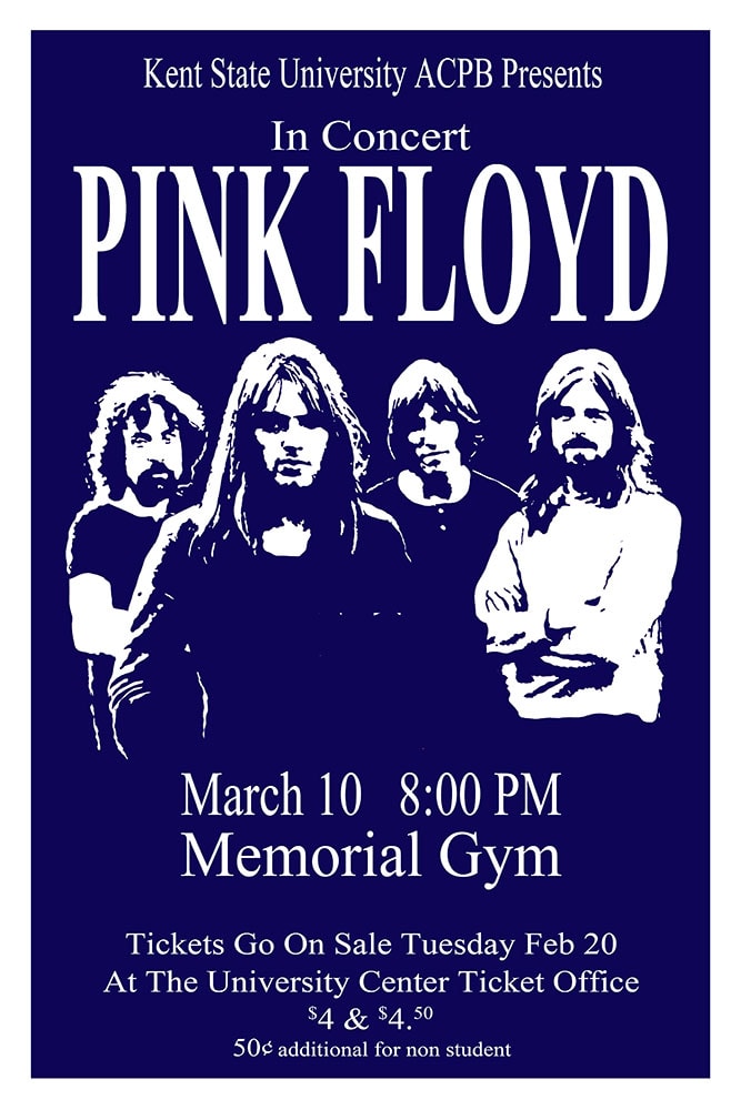 Pink Floyd 1973 Kent State University Memorial Gym Concert Poster