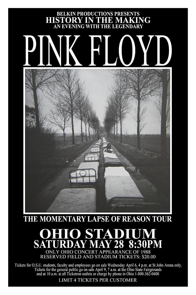 Pink Floyd Momentary Lapse of Reason Tour 1988 Ohio Stadium Columbus Concert Poster