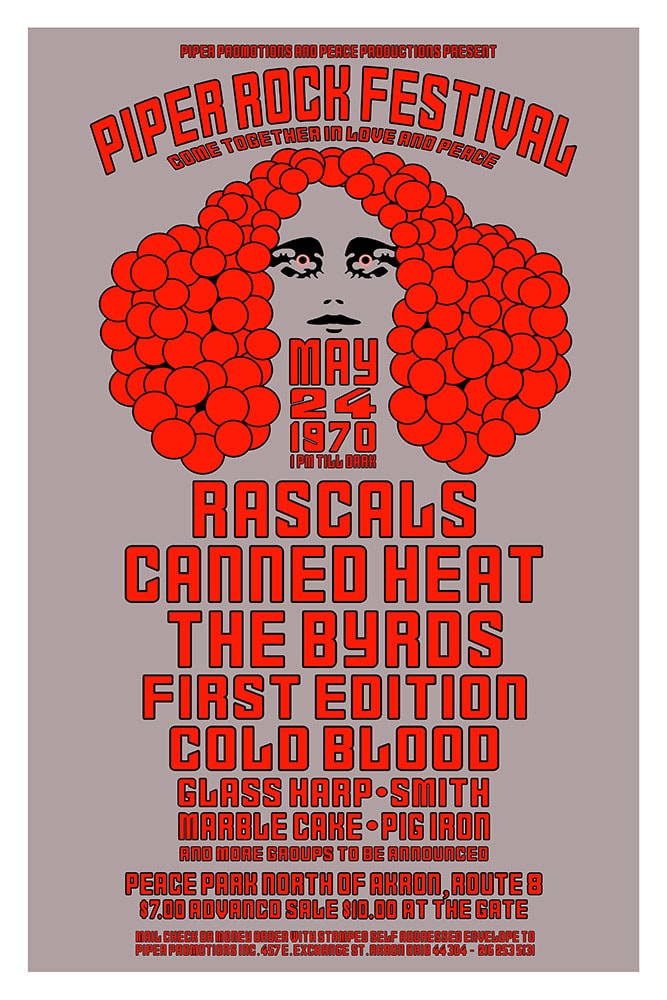 Piper Rock Festival 1970 Peace Park Akron Concert Poster