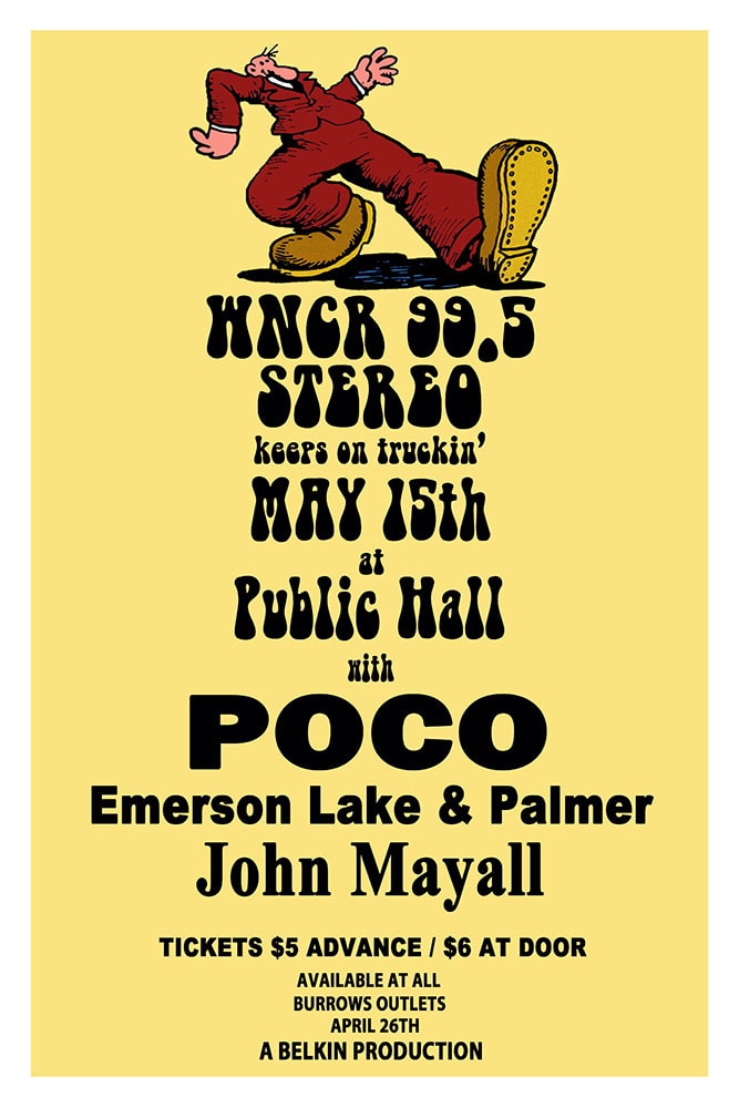 Poco with Emerson Lake & Palmer and John Mayall 1971 Public Hall Cleveland Concert Poster