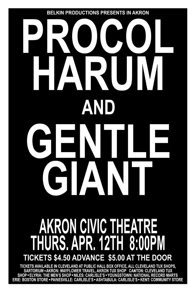 Procol Harum and Gentle Giant 1973 Akron Civic Theatre Concert Poster