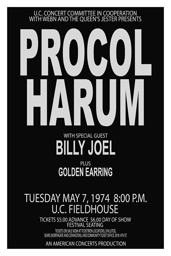 Procol Harum with Billy Joel and Golden Earring 1974 U.C. Fieldhouse Cincinnati Concert Poster