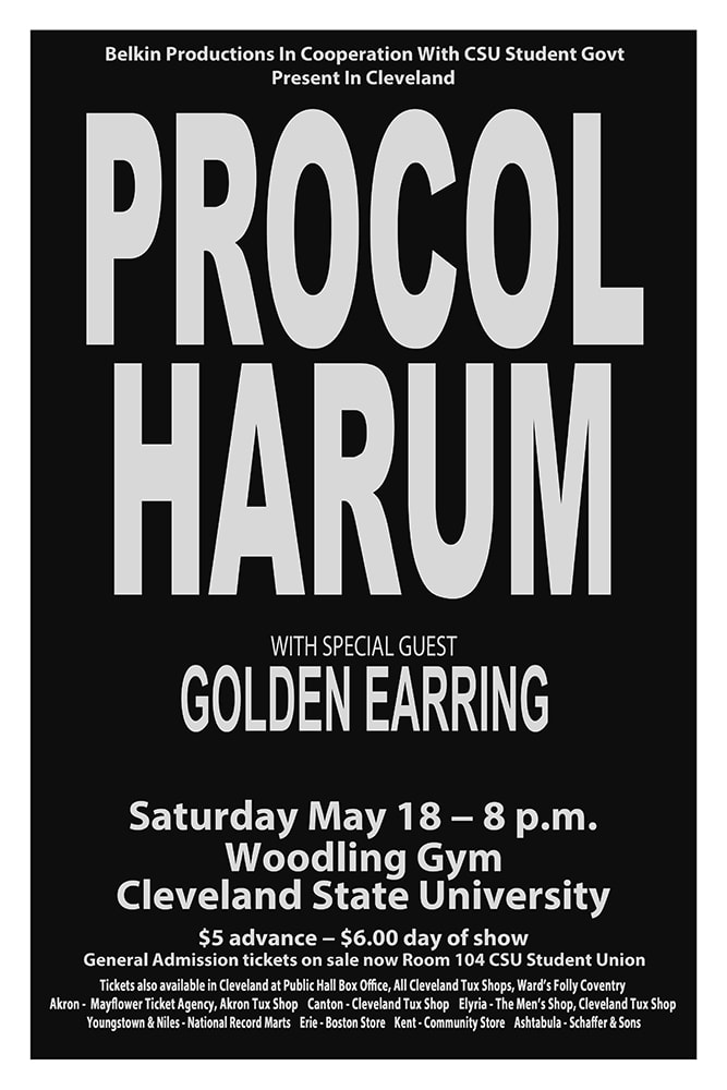 Procol Harum with Golden Earring 1974 Woodling Gym Cleveland State University Concert Poster
