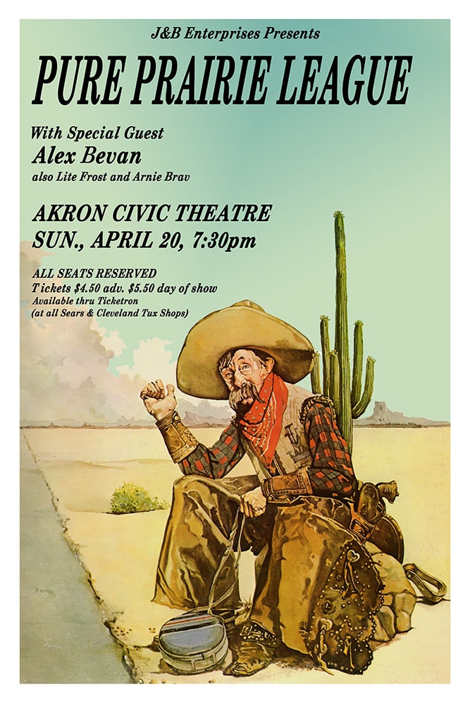 Pure Prairie League with Alex Bevan 1975 Akron Civic Theatre Concert Poster