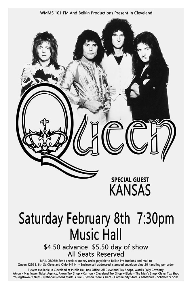 Queen with Kansas 1975 Music Hall Cleveland Concert Poster