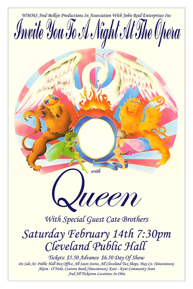 Queen Night at the Opera 1976 Cleveland Public Hall Concert Poster