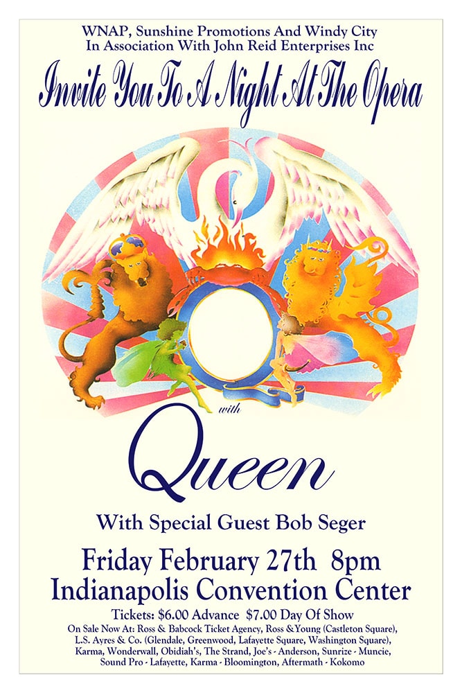 Queen Night at the Opera 1976 Indianapolis Convention Center Concert Poster