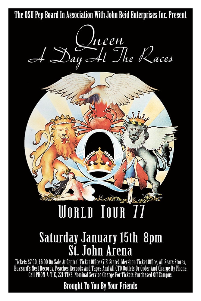 Queen A Day at the Races World Tour 77 St. John Arena Ohio State Concert Poster