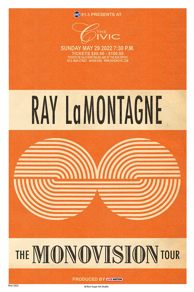 Ray LaMontagne The Monovision Tour 2022 Akron Civic Theatre Concert Poster