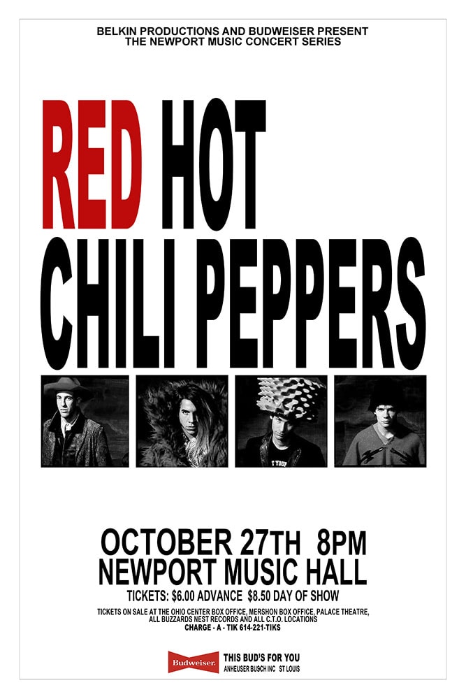 Red Hot Chili Peppers 1985 Newport Music Hall Columbus Concert Poster