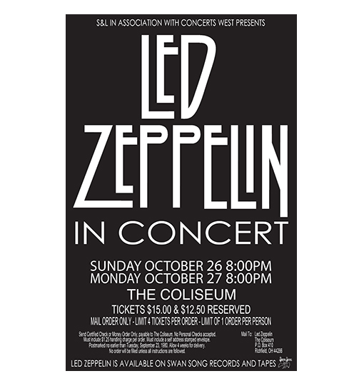Spiksplinternieuw Led Zeppelin 1980 Cleveland Concert Poster – Raw Sugar Art Studio GH-41