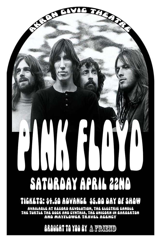 Pink Floyd 1972 Akron Concert Poster - Raw Sugar Art Studio