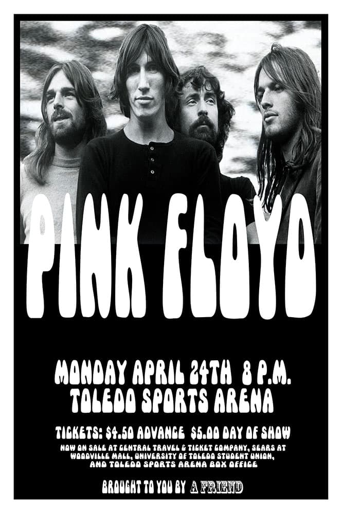 Pink Floyd 1972 Toledo Concert Poster - Raw Sugar Art Studio